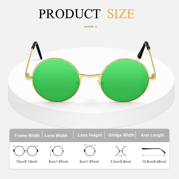 Chrorine Women's Gold Frame Green Lens Hippie Round 70s Retro Sun Glasses - Picture 2 of 6